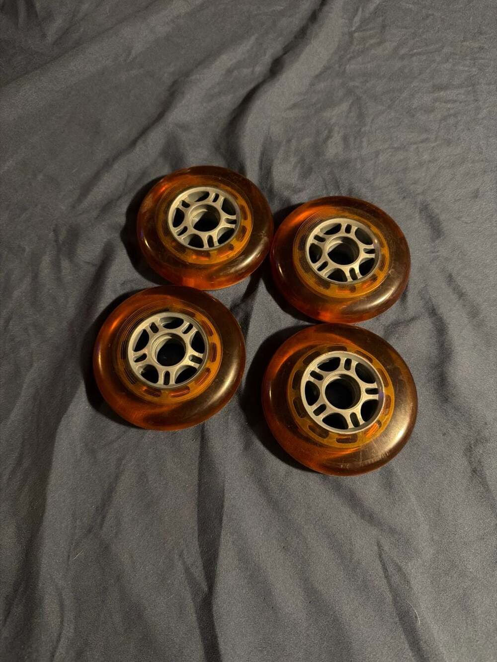 Set of 4 Orange Translucent Inline Skate Replacement Wheels with 5-Spoke Silver